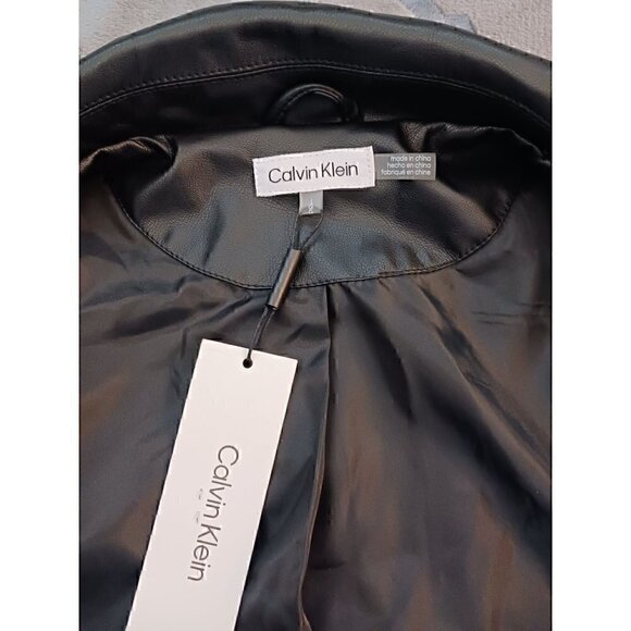Calvin Klein Women's Black Faux Leather Cropped Moto Jacket Size Large NWT - Picture 5 of 5